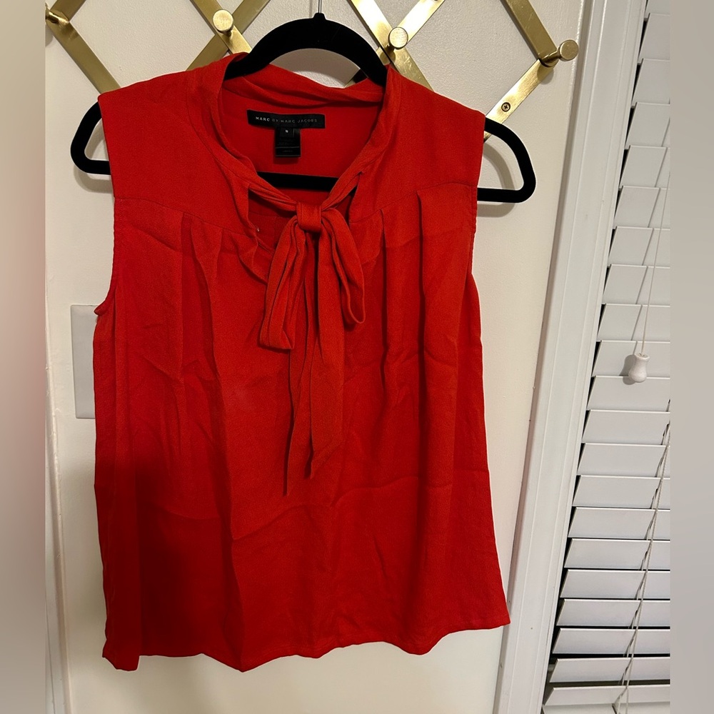 Red Marc Jacobs tie neck blouse
